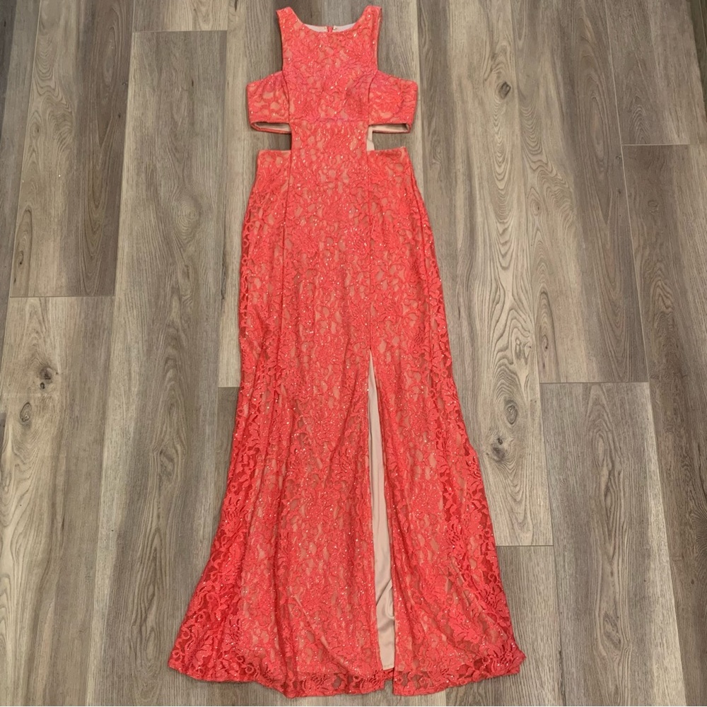 ✅ CLEARANCE Coral Morgan & Co. Cut Out Glitter Lace Maxi Dress